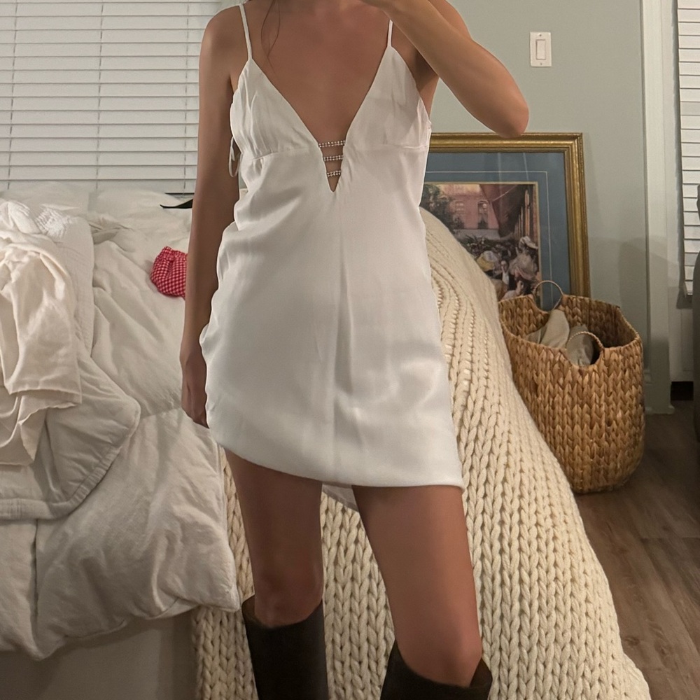Zara white mini dress with rhinestone detail